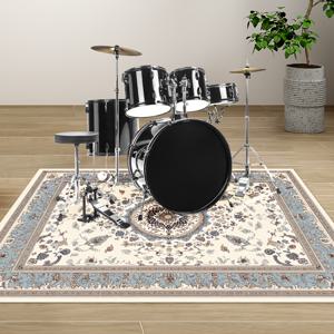 TEMU 고급 바로크, 페르시안 및 벨벳 지역 러그 - 미끄럼 방지, 쉬운 관리 폴리에스터 매트, 거실, 침실, 음악실 및 게임룸용 - 파란색, 녹색, 베이지 및 흰색의 생동감 있는 꽃무늬