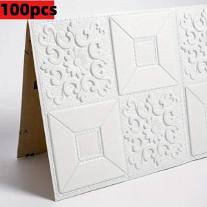 TEMU 60/100개 LDQ 접착식 벽지 타일 - 우아한 플로럴 & 스퀘어 패턴, 텍스처 표면, 간편한 접착 및 제거, 손상 없는 제거, 거실, 주방, 욕실, 사무실용 무봉합 커버리지 - 탈부착 가능한 모던 디자인