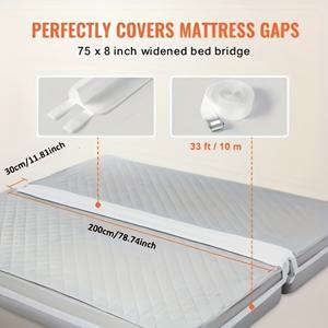 TEMU 1개, 트윈 매트리스 커넥터, 편안한 폴리에스터 침대 브리지 컨버터, 간편 조립, 안전하고 안정적, 화이트, 모든 침대에 적합
