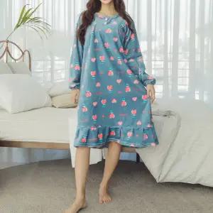 인조밍크 러브도트 원피스잠옷 겨울 수면잠옷 여성 홈웨어