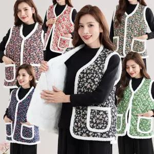 여성 겨울 꽃무늬 기모 퀼팅 누빔 할머니 김장조끼