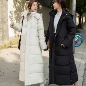 여자 롱 패딩 베이직 데일리 덕다운 여성 롱 패딩 밑단 트임 겨울 벤치