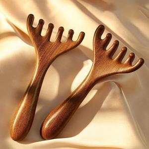 림프순환 우드무늬 괄사 마사지기 갈고리형 전신 헤어 지압 도구