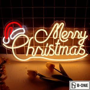 메리 크리스마스 네온 사인 모자 USB 조명 벽 장식 바 웨딩 생일 파티 홈 침실 겨울용