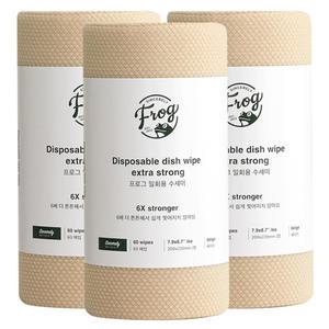 프로그 일회용 수세미 스트롱 60매 x 3개, 베이지