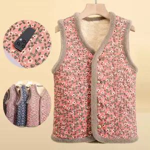 꽃무늬 촌캉스 겨울 기모 할머니 엄마 어르신 조끼 누빔 양털 융털 단추 보온 캠핑 남성 여성 커플 조끼
