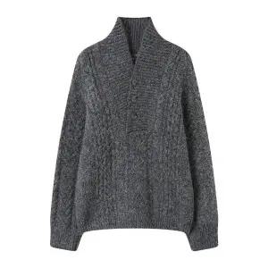 [탱커스]V넥 반버튼 꽈배기 오버핏 긴팔 니트 (TX4KP030L0)