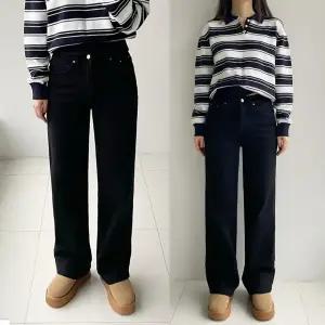 기모 블랙세미와이드 겨울 하우룩 밴딩 따뜻기모 일자바지