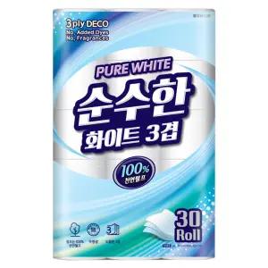 쌍용씨앤비 순수한 화이트 3겹 데코 30m 30롤 1팩 두루마리 롤화장지