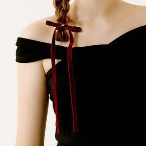 [장폴클라리쎄]벨벳 드롭 롱 리본 집게핀 JP-23-354CC