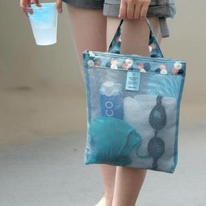 여성 여름 휴가 물놀이 메쉬 PVC 핸들 토트백