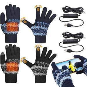 제이글리 실내외 겨울 하이킹 스키 스포츠 작업을 위한 3가지 온도 조절 세척 가능한 여성용 및 남성용 USB 온열 장갑 2켤레 뜨개질 전기 손난로 제작