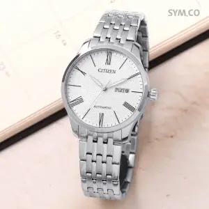 시티즌 NH8350-59A 오토매틱 클래식 로마 퓨어 화이트 데이데이트 남자 메탈 시계 c