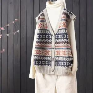 [유니제이] 슈레 노르딕 패턴 브이넥 니트조끼