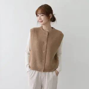 5컬러 여성 라운드 버튼 니트 조끼