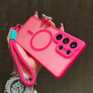 S23 S25 무선 반투명 스트랩 맥세이프 S24 충전 케이스 포함, 마그네틱 FE 코드 아머 무광 삼성 손목 울트라 커버 플러스용