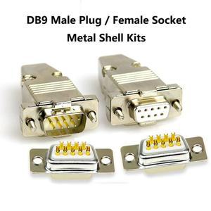 10 개/몫 RS232 9 핀 직렬 포트 커넥터 남성/여성 소켓 금속 쉘 RS485 COM D-SUB9 어댑터
