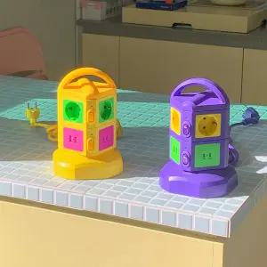 비비드 컬러 디자인 멀티탭 고용량 큐브 타워형 집들이선물 2m 6구