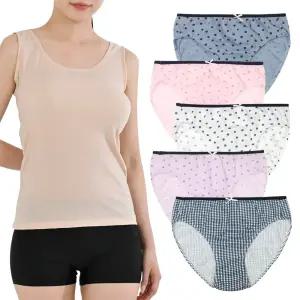 여성용 순면 스판 미디 맥시 삼각팬티 5매입 나시 브라캡나시 위생팬티