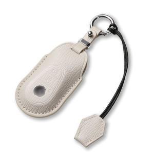 메르세데스 벤츠 C300 E S GLC CLE SL EQS EQE와 호환되는 Jayanes 정품 가죽 키포브 커버, 메르세데스 벤츠 키포브용 키체인 및 랜야드 키 케이스(3 버튼, 흰색)