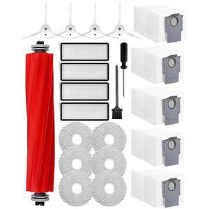 로보락 Qrevo S, Pro, MaxV 로봇용 iRobac 22 PCS 진공 액세서리, 메인 롤러 브러시 1개, 사이드 4개, 걸레 천 패드 6개, 먼지 봉투 5개, 헤파 필터 청소 1개