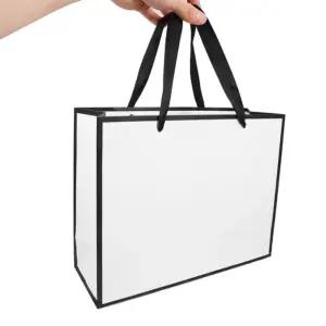 화이트 쇼핑백5p 4size가로형 끈손잡이 블랙테두리 선물포장 종이가방 중형