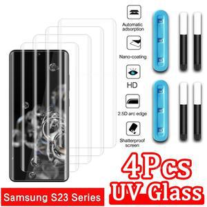 4pcs 곡선 품질 전체 접착제 UV 강화 유리 삼성 갤럭시 S23 S22 S21 울트라 화면 보호기 Glaxy S8 9 10 플러스