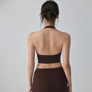 새로운 섹시한 홀터 패드 내장형 운동용 스포츠 브라 여성 백리스 짐 요가 크롭탑 피트니스 브라 운동복 탑