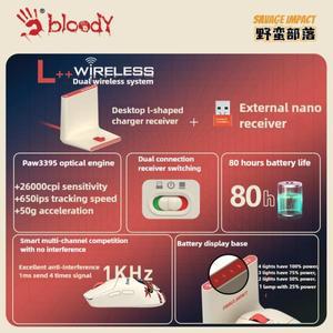 A4Tech 블러디 사바지 임팩트 R72Pro 듀오 무선 듀얼 모델 PAW3395 센서 경량 노트북 E-스포츠 게이밍 마우