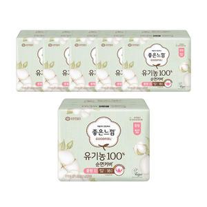좋은느낌 유기농100%순면커버 날개형 울트라슬림, 중형, 18매, 6개