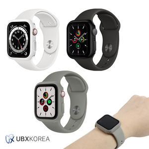 UBX 애플워치 실리콘 스트랩 + 2in1 풀커버 케이스 세트 9/8/7/6/SE/5/4 스포츠 밴드 38 40 41 42 44 45 mm