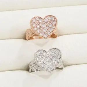 [하프클럽/]여자 큐빅 분홍 실버 쥬얼리 하트 러브 반지