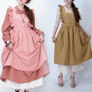 체크 프릴 에이프런 원피스 66-99 레이어드 끈조절 4계절 러블리룩