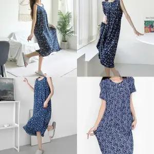 여성 7부 꽃을 품은 원피스/ 끈,반팔,민소매 냉장 (쿨) 잠옷