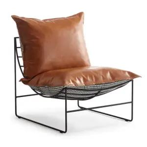 디자이너 싱글 소파 매장 플라워 안락 라운지 스툴 브라운 가죽+하운드투스 패브릭