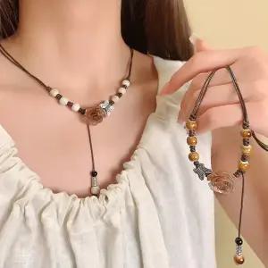 카멜라 도자기 장미 펜던트 오리엔탈 목걸이