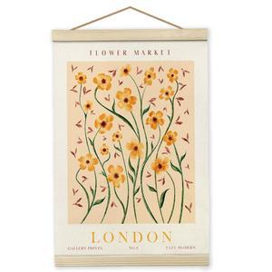 지오스베 런던 플라워 마켓 액자 장식, 12x16 인치, 오렌지 플로럴 포스터, 식물성 프린트, 프린트 나무 프레임 포스터 걸이식 벽걸이 여자 기숙사 장식용 월 아트