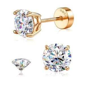 젬퀸 모이사나이트 귀걸이 스터드: D 컬러 VVS1 저자극성 14K 골드 도금 플랫 백 925 스털링 실버 여성 남성 연골 헬릭스 소라 피어싱 보석 브릴리언트 라운드 컷 2-3CT