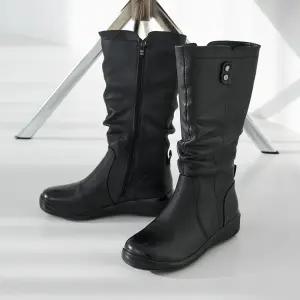 천연소가죽 기모안감 르텐 셔링 플랫 롱부츠