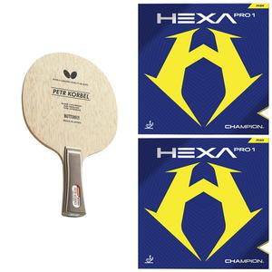 버터플라이 코르벨 탁구 라켓 + 엑시옴 헥사 프로1 러버 부착세트