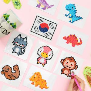 어린이 보석십자수 미니 스티커 비즈십자수 소형 세트 공룡 동물 독도
