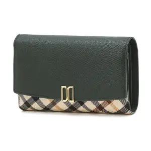 [닥스](강남점)DCWA5F443E2 [VICTORIA] 그린 체크배색 가죽 중지갑