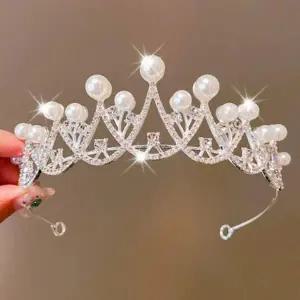 셀프웨딩 티아라 왕관 머리띠 악세사리 진주큐빅 장식-WFH9G9K