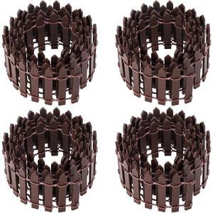 4피스 35인치 요정 정원 울타리 크리스마스 마을 액세서리 미니어처 정원 장식 나무 피켓 울타리 크리스마스 인형의 미니 마을 풍경 화분 DIY 디오라마 프로젝트 브라운