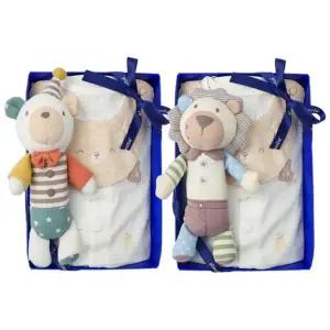 [갤러리아] (쌍둥이출산,백일,내의세트)새싹곰오가닉우주복두벌+사자,곰돌딸랑이(A11-10614SET)