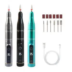 네일 세신 전동 드릴 충전식 기계 35000RPM 전기 파일 휴대용 폴리셔 6 비트 및 LED 디스플레이 포함 디자