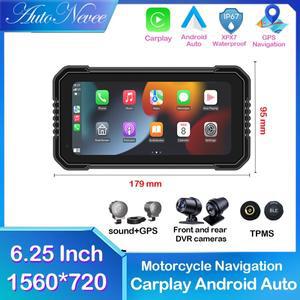 6.25 인치 오토바이 Carplay 방수 WiFi 무선 안드로이드 자동 DVR 모니터 대시 캠 GPS 네비게이션 TPMS 휴