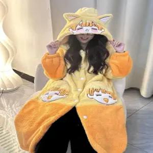 블루바구니 귀멸의 칼날 젠이츠 잠옷 두꺼운 겨울용 귀여운 가운 홈웨어