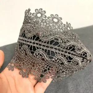 [골드스마일]플라워 자수 헤어밴드 레이스 머리띠 여성 넓은