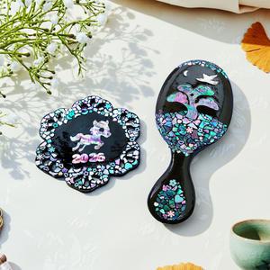 자개공예 나전칠기 DIY 전통 병오년 붉은 말 자개거울  미니 머리빗 세트 만들기 키트 / 말띠 말띠해 소품 악세사리 외국인 선물 한국기념품